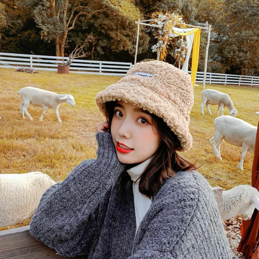Hat Winter Women Solid Color Rabbit Fur Bucket Cap Fisherman Retro Knitted Wool