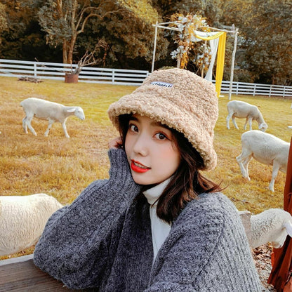 Hat Winter Women Solid Color Rabbit Fur Bucket Cap Fisherman Retro Knitted Wool