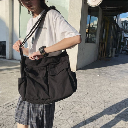 Women's School Messenger Bags Shoulder Handbag Solid Large Capacity Casual Bags