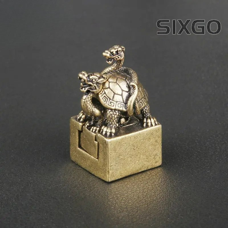 Bronze Snake Dragon Turtle Seal Statue Chinese Mythical Animal Xuan Wu Ornaments