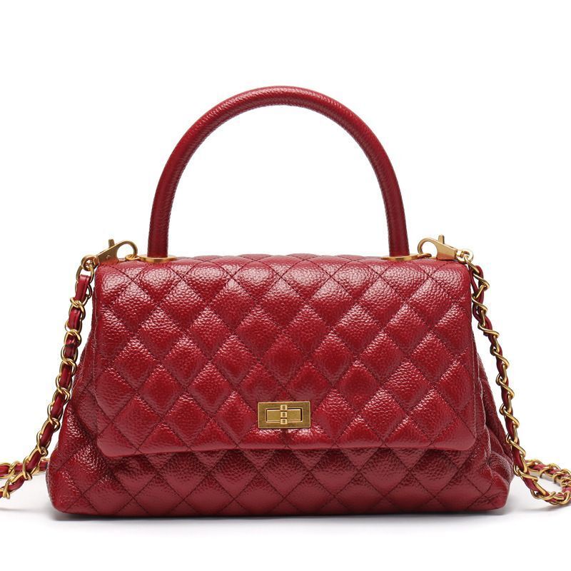 Cowhide Pebbled Bag Fashion Embroidery Thread Versatile Leather Chain Crossbody