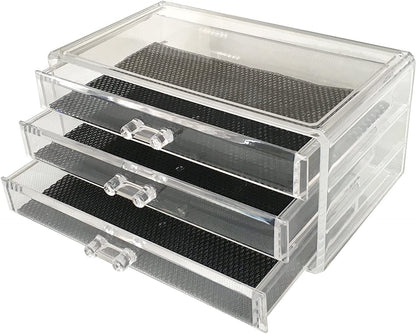 Clear Acrylic Makeup Organizer with 3 Large Drawers - Chest Case Storage Holder