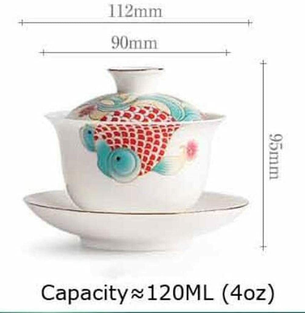 120ml Ceramic Tureen Gaiwan Fish Pattern Cup Saucer Tea Set Bowl Home Decor