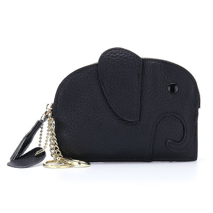 Elephant Coin Purse Lichee Pattern Genuine Leather Zipper Wallet High Quality