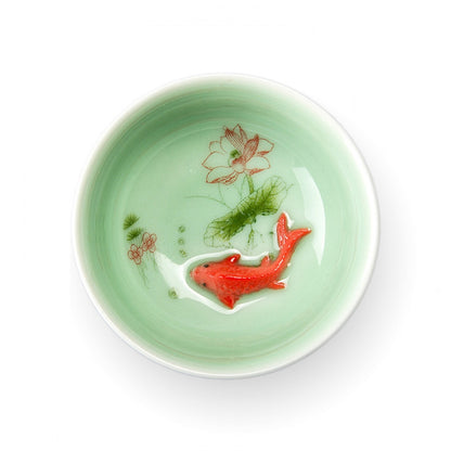 Chinese Tea Cups Porcelain Celadon Fish Teacup Set Loose Leaf Teapot Drinkware