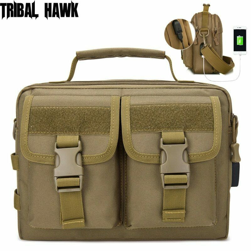 USB Charging Shoulder Bag Tactical Sling Backpack Briefcase Military Crossbody