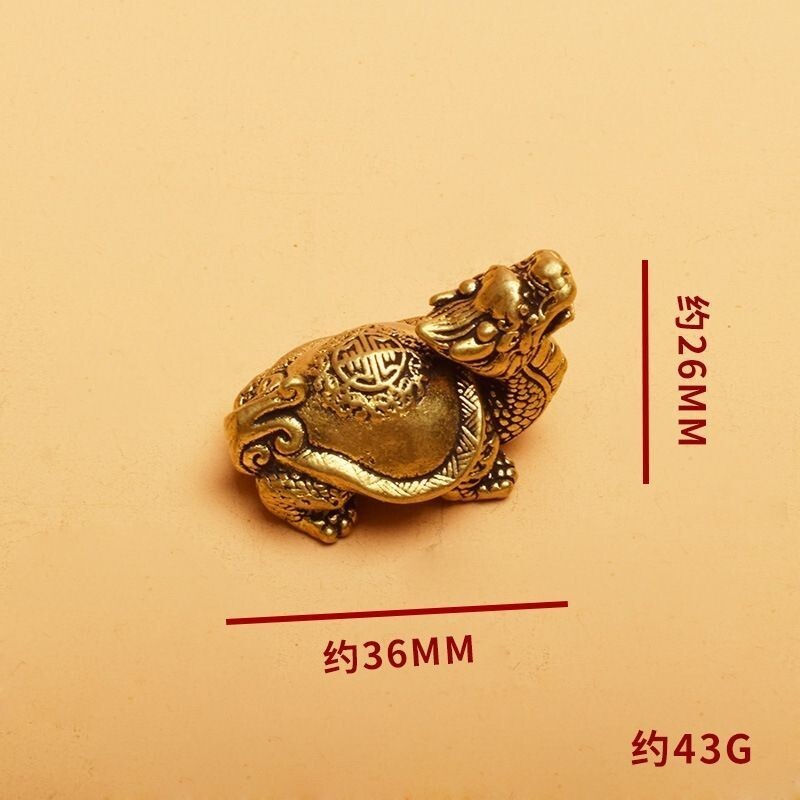 Chinese Copper Brass Dragon Turtle Small Fengshui Statue Tea Pet Lucky Ornament