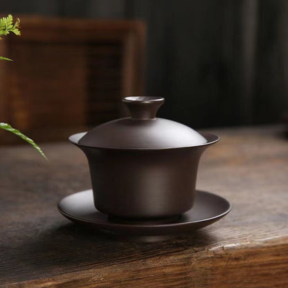 Purple Sand Cover Bowl Yixing Pure Handmade Calligraphy Tea Bowl Gift Bowl Cup