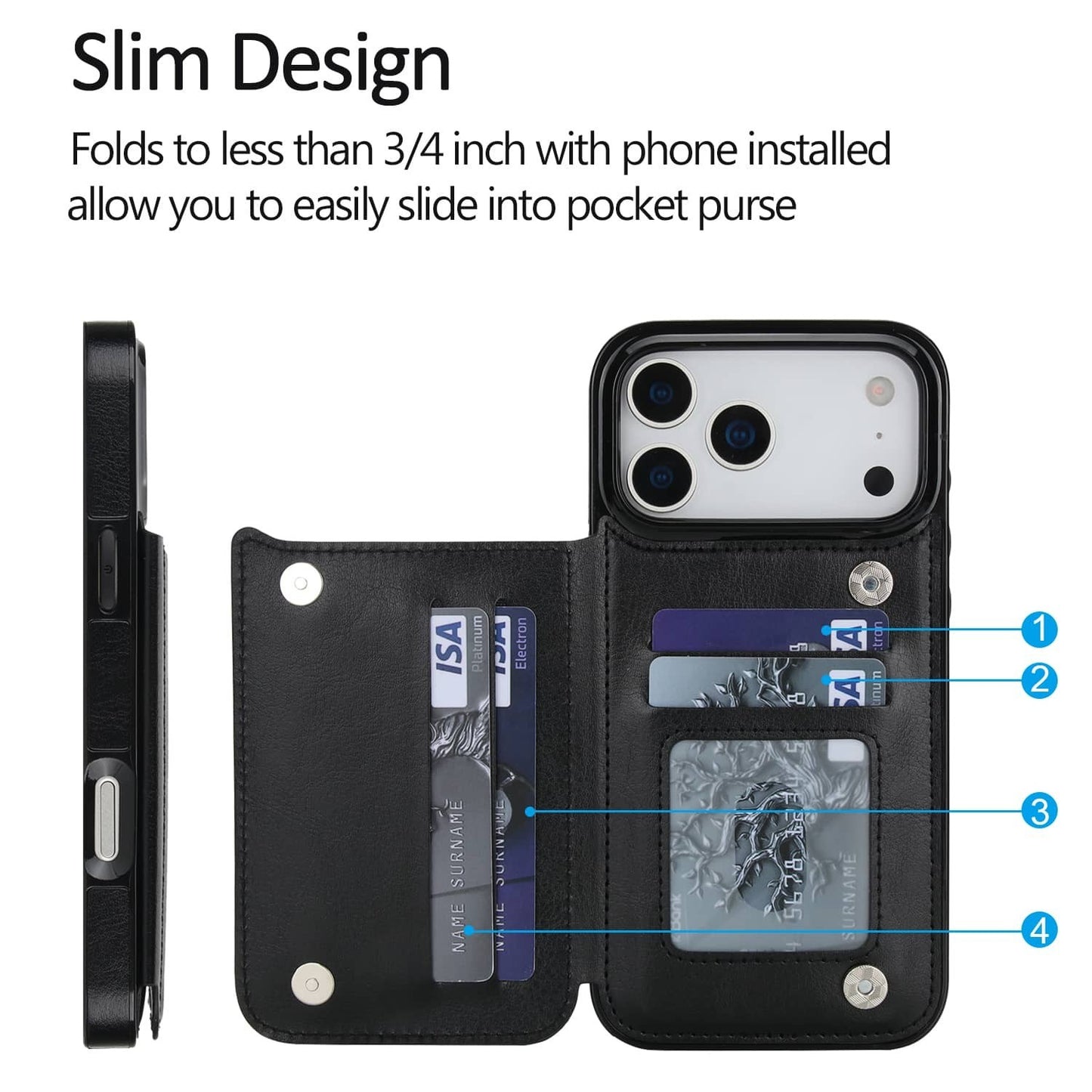 Wallet Case for iPhone 17e 17 16 15 14 13 12 11 Pro Max XS Leather Card Holder