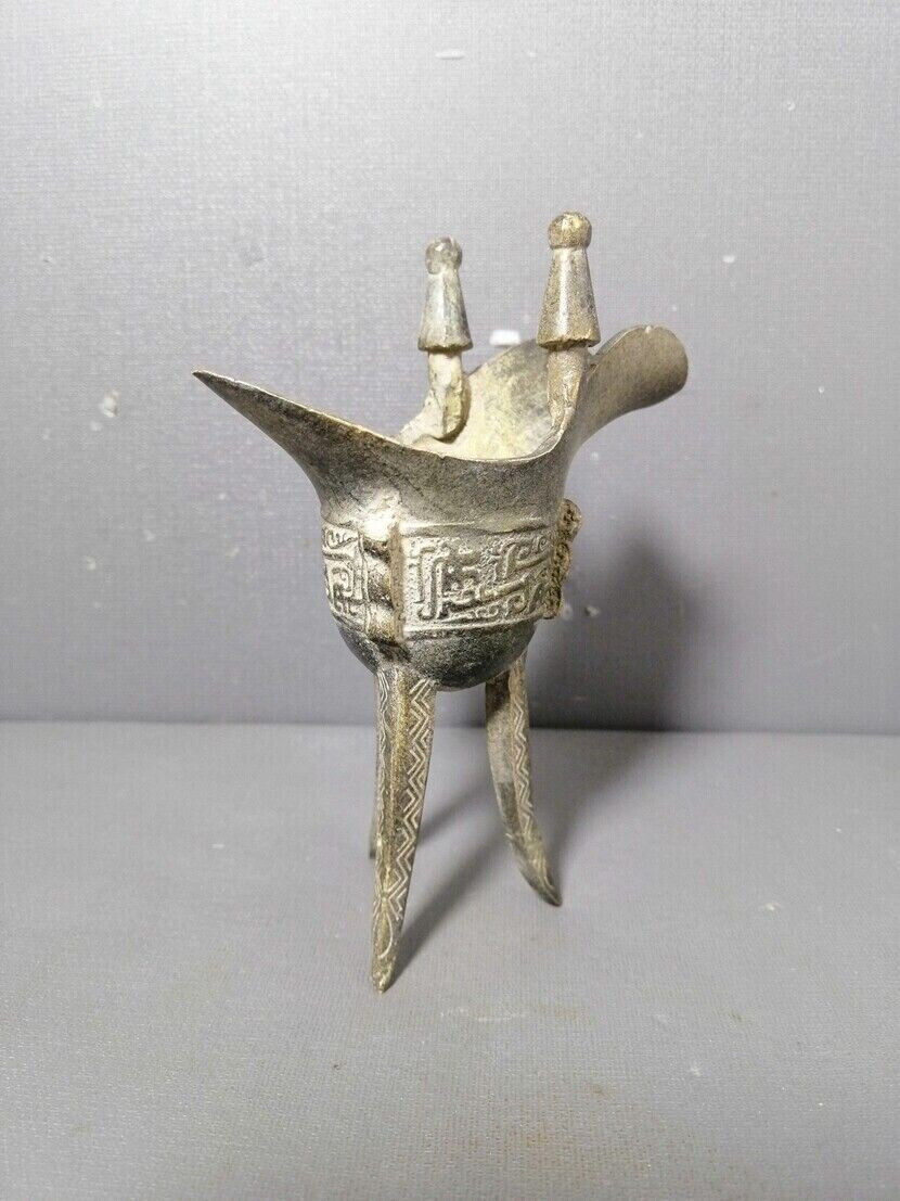 Old Chinese bronze copper handmade high Corner cup Wine glass wine cup
