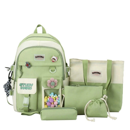 5pcs Sets Children's School Backpack Women's Bagpack Laptop Bag Students Totes