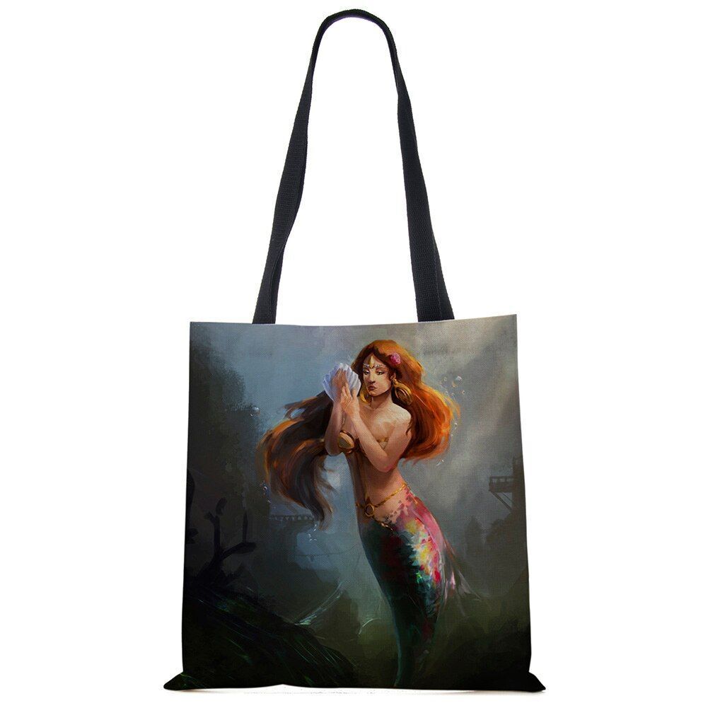 Mermaid Print Shoulder Bag Women Shopping Reusable Bags Large Travel Beach Bags