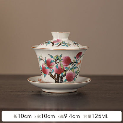 Ru Kiln Gaiwan Teacup San Cai Gai Bowl Household Nine Peach Tea Bowl Tea Set