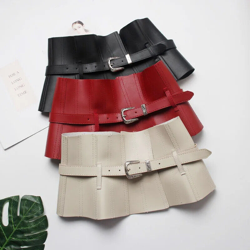 Women Corsets Faux Leather Fashion Lace-Up Buckle Wide Belts Clothes Accessories