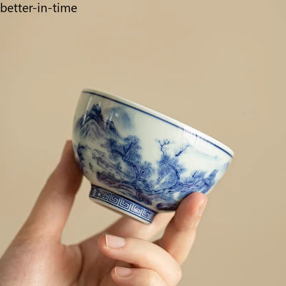 120Ml Jingdezhen Blue White Porcelain Mountains Waters Master's Cup Tea Set