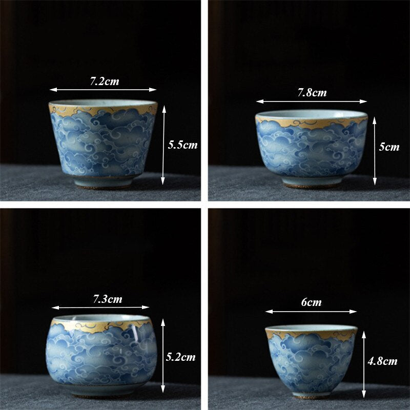 Japanese-style Ceramic Cyan Cloud Glaze Teacup Creative Chinese Kiln Change Tea