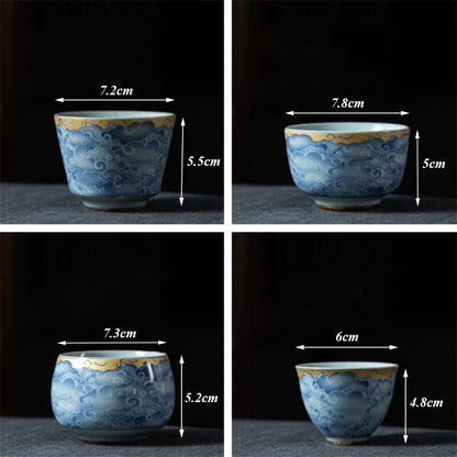 Japanese-style Ceramic Cyan Cloud Glaze Teacup Creative Chinese Kiln Change Tea