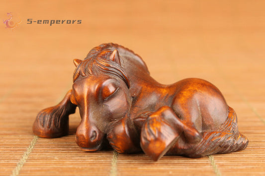 Fortune Japanese boxwood hand carved horse statue netsuke collectable home deco