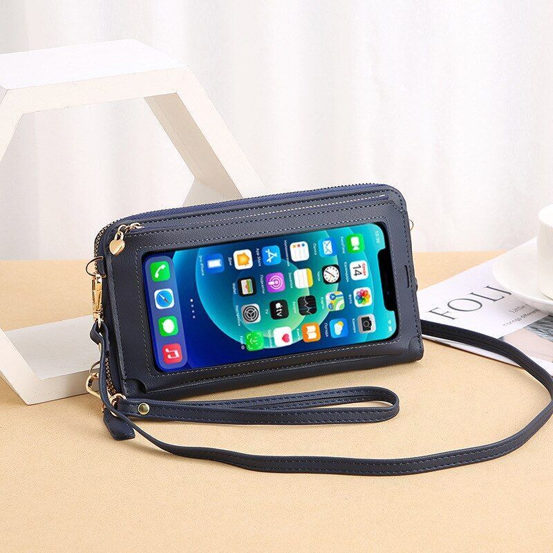 Women Long Crossbody Bag Simple Touch Screen Phone Purse Large Leather Messenger