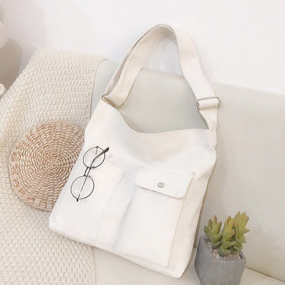 Bag Canvas Simple Soft Fashion Messenger Crossbody Shoulder Bags 39*34*7cm White