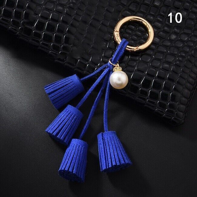 Women Leather Tassel Key Chain Charm Purse Key Fob Ring Handbag Pendant Ornament
