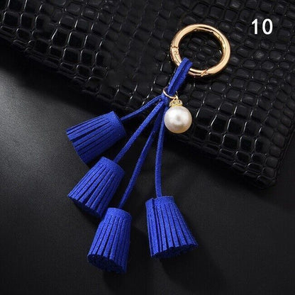 Women Leather Tassel Key Chain Charm Purse Key Fob Ring Handbag Pendant Ornament