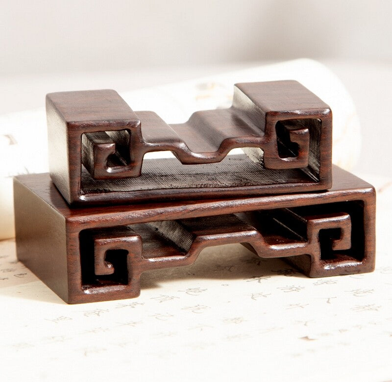 3 PC Ebony Wood Carved Rack Bonsai Pot Statue Vase Craft Display Stand Miniature