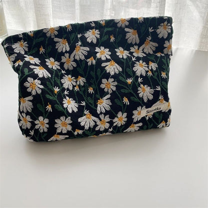 Flowers Print Cosmetic Bag Canvas Washing Bag Large Travel Make Up Storage Bags