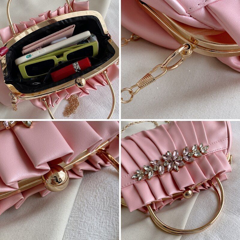 Evening Party Clip Bag Pleated Shoulder Bag Vintage Handbag Luxury Shoulder Bags