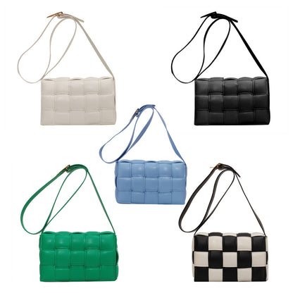 Woven Crossbody Bags for Women Padded Cassette Shoulder Bag Green PU Clutch