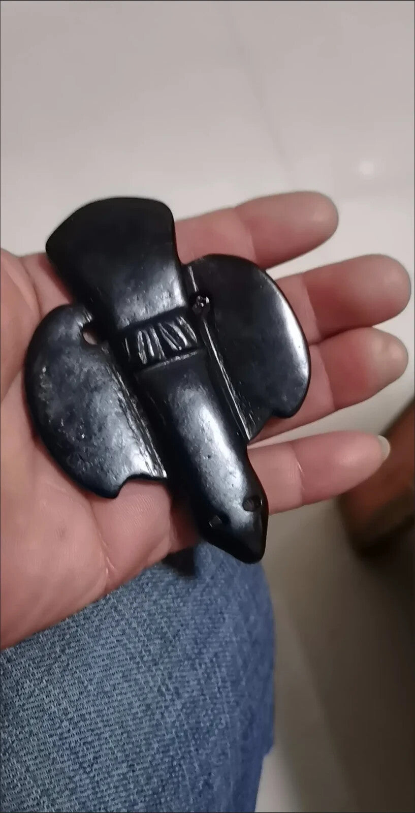 Old China Hongshan Culture Black Iron Meteorite Statue Pendant Collection