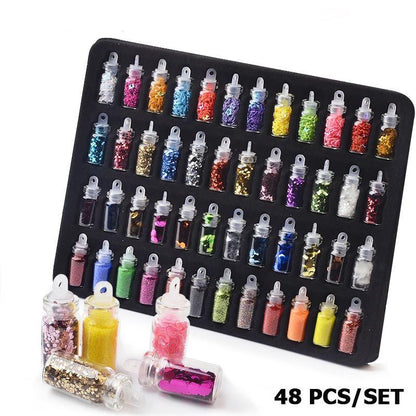 Nail Art Sequins 48 Bottles Set Glitter Powder Manicure Decor Tip Polish Sticker