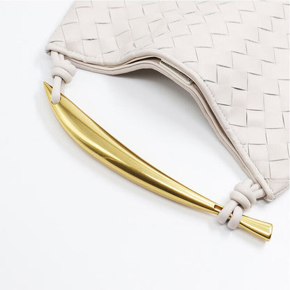 Woven Microfiber Leather Top Metal Handle Clutch Handbag Purse Tote Fashion Bag