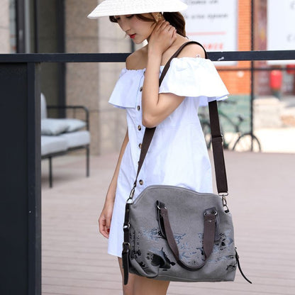 Canvas Shoulder Bags Vintage Graffiti Print Handbags Shoulder Purse Totes Bags