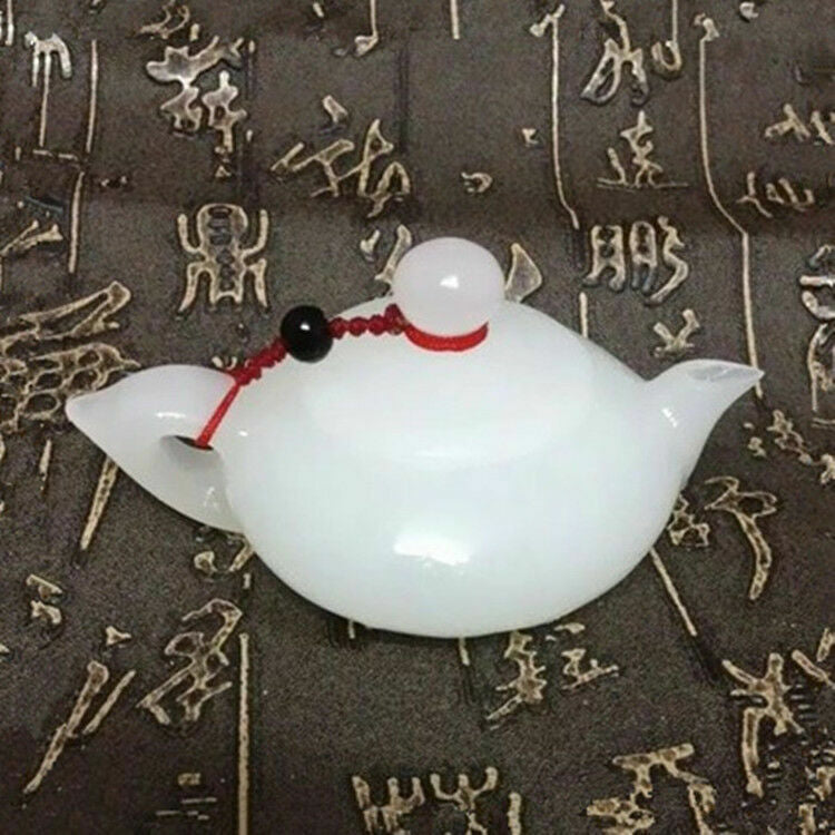 China White Color Jade Smooth with Small Ornaments Handcarved Teapot