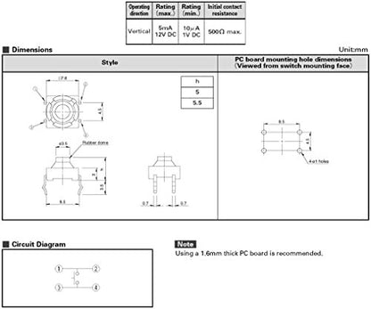 10 Pack Momentary SPST-NO Tact Switch, Size: 6mm x 6mm x 3.5mm