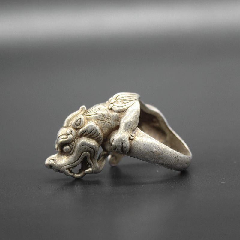 Retro Pixiu Silver Ring - Mythical Beast Decorative Band