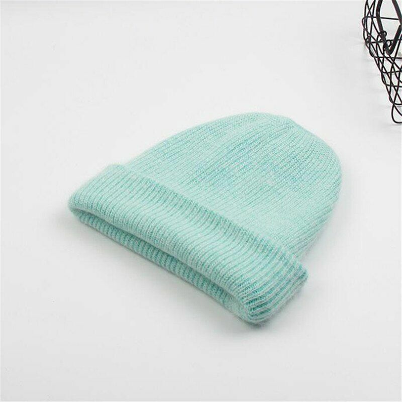 Winter Angora Solid Warm Woolen Knitted Hat Fashion Beanie Outdoor Sport Thick