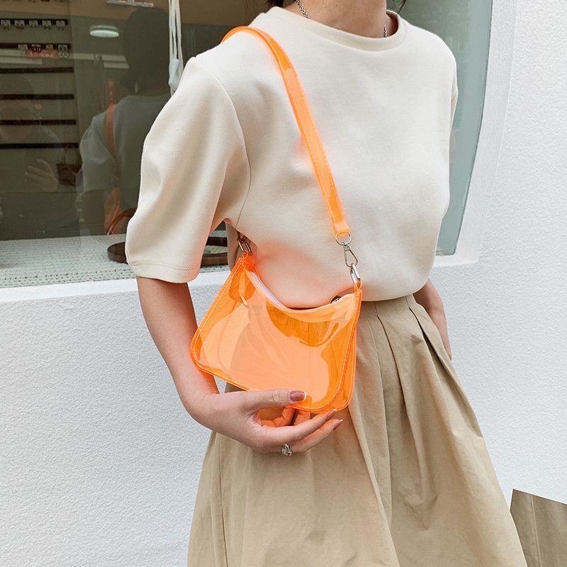 Fluorescent Jelly Handbag Shoulder Bags Transparent Clear Elegant Tote Underarm