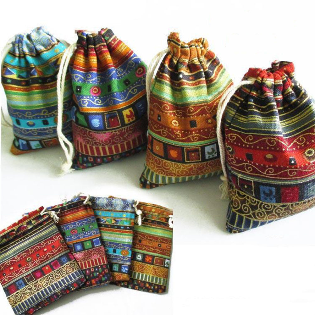 3Pcs 9.5x12cm Linen Bunt Tribal Tribe Drawstring Jewellery Gift Bags Pouches -ca