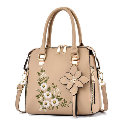 Shoulder Bag, Zipper Handbag Crossbody Bag, Women's Floral Decor Purse