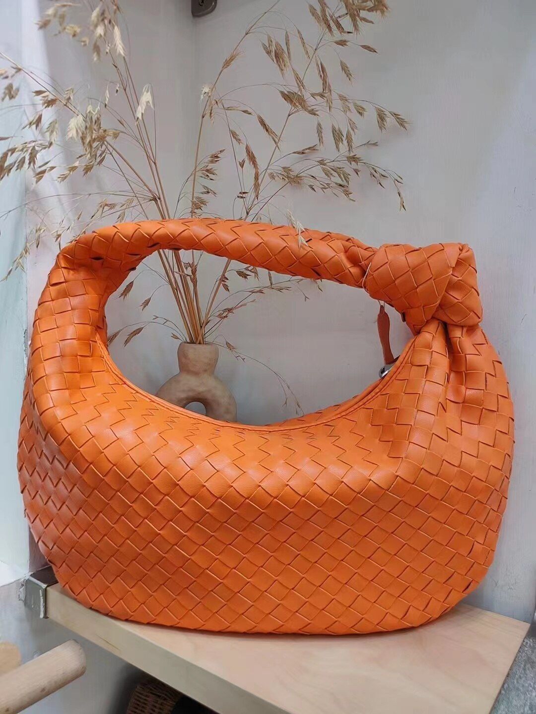 Leather Handbag Mini Shoulder Bag Purse Style Silver Weave Soft Underarm Bags
