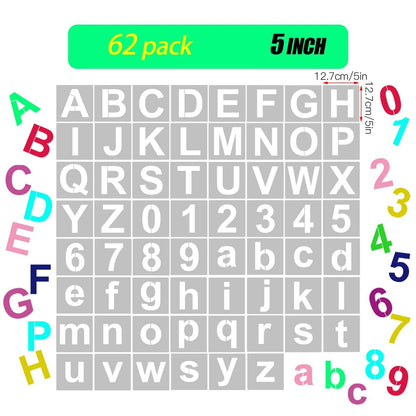 Letter Number Stencil 62Pcs PET Reusable Washable Alphabet Crafr Template 5 Inch