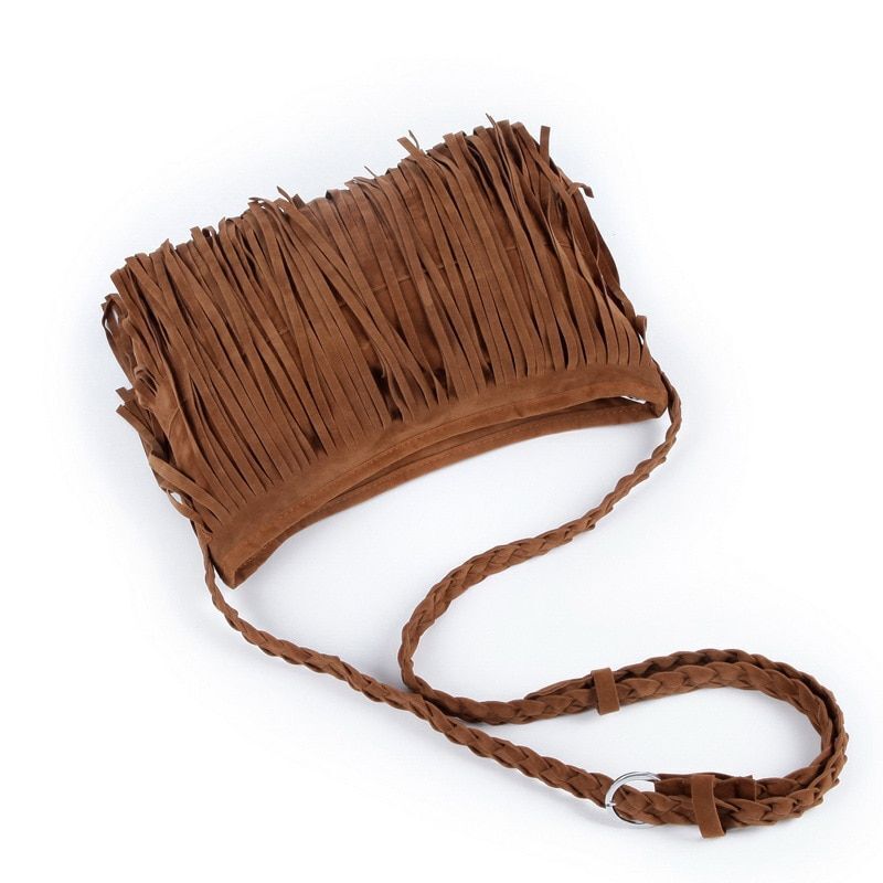 Fringed Leather Shoulder Bag Adjustable Knitting Strap Soft Messenger Bags 1 PC
