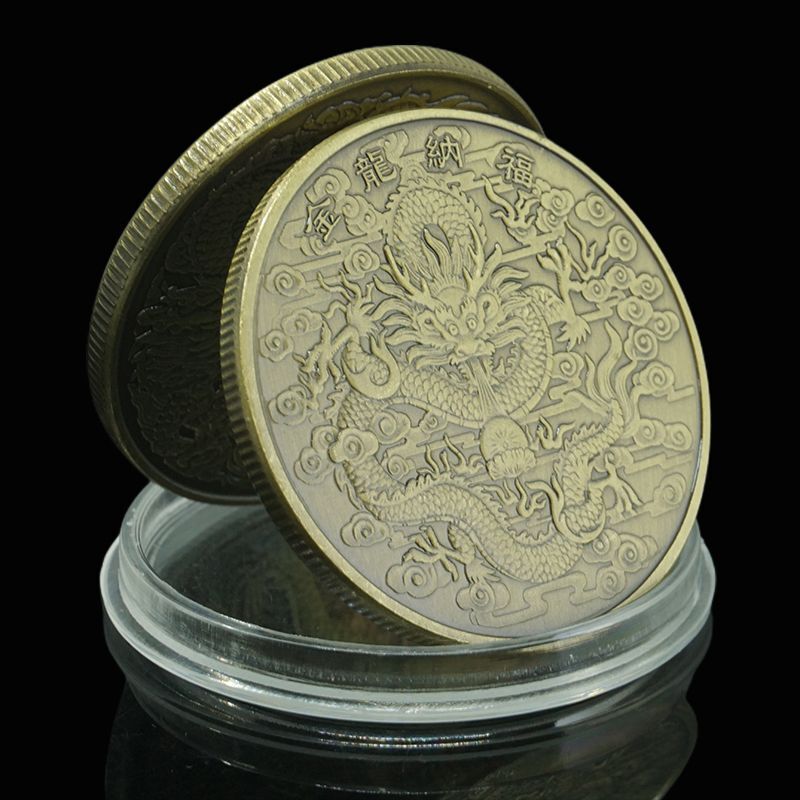 Commemorative Coins Metal Double Dragon Bronze Gold Silver Home Decoration Badge
