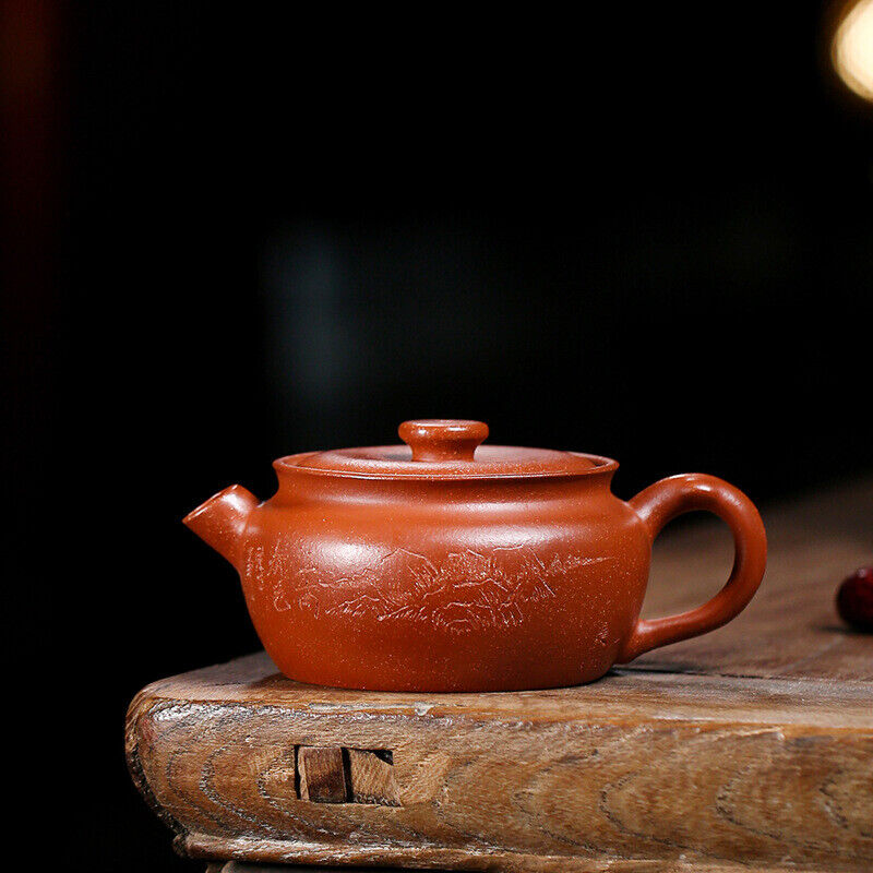 certificate paper real yixing zisha tea pot red jiangpo clay hand carved 160ml