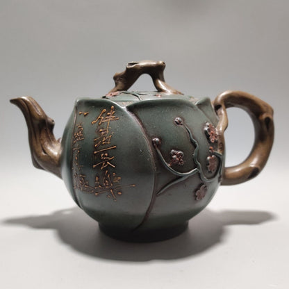 Vintage Chinese Yixing Purple Clay Teapot Zisha Ceramic Peach Blossom Tea Set