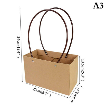 Portable Flower Box Waterproof Paper Handy Bag Kraft Handbag Party Gift Box
