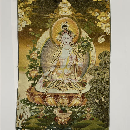 35" Decor tibet Silk Cloth Embroidery Buddhism White Tara tangka Mural Tapestry
