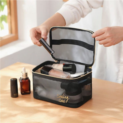 Mesh Cosmetic Bag Makeup Black Zipper Pouch Traveling Storage Toiletry Bags 1 PC